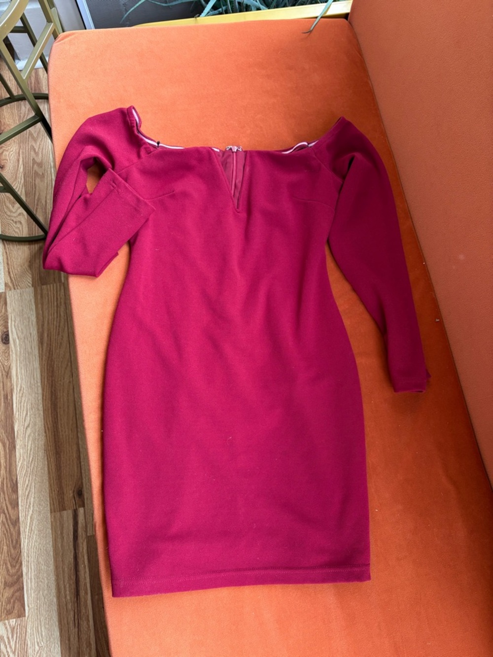 Lulu's Off-Shoulder Long Sleeve Mini Dress in Deep Magenta